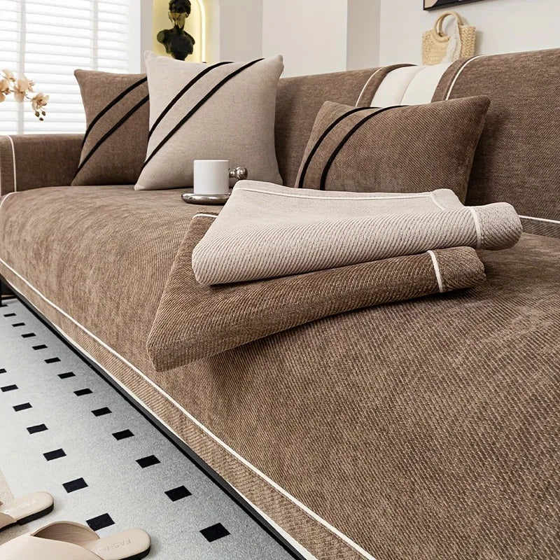 Luxurious Chenille Sofa Cover with Anti-Slip Backing