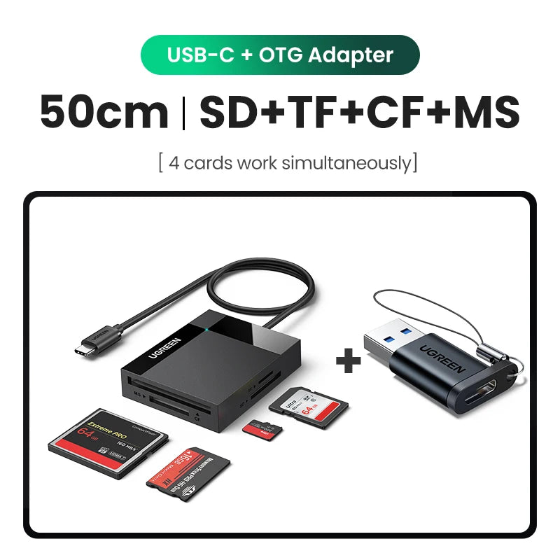 4-in-1 USB 3.0 Card Reader with USB-C Adapter