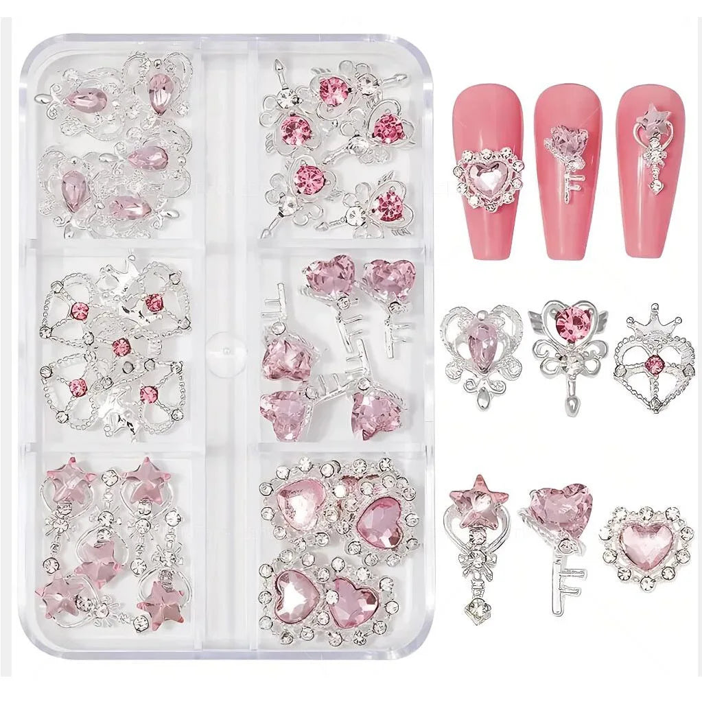 3D Red Heart Nail Art Charms with Gold Base (30-Piece Set)