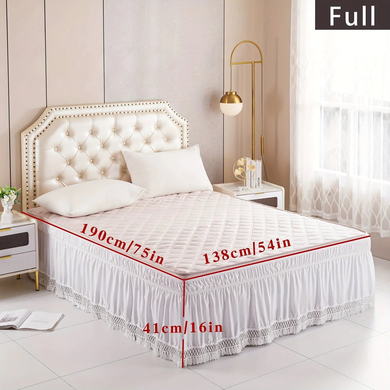 Elastic Wrap-Around Ruffled Bed Skirt with Lace Trim