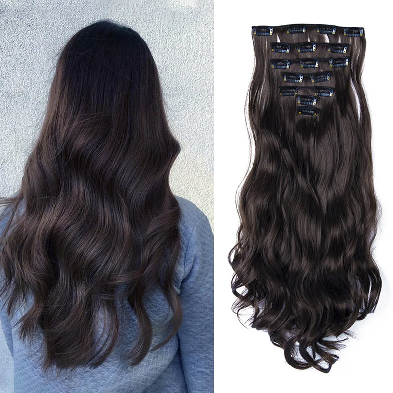 22-Inch Curly Wavy Clip-In Hair Extensions - 7 Piece Set