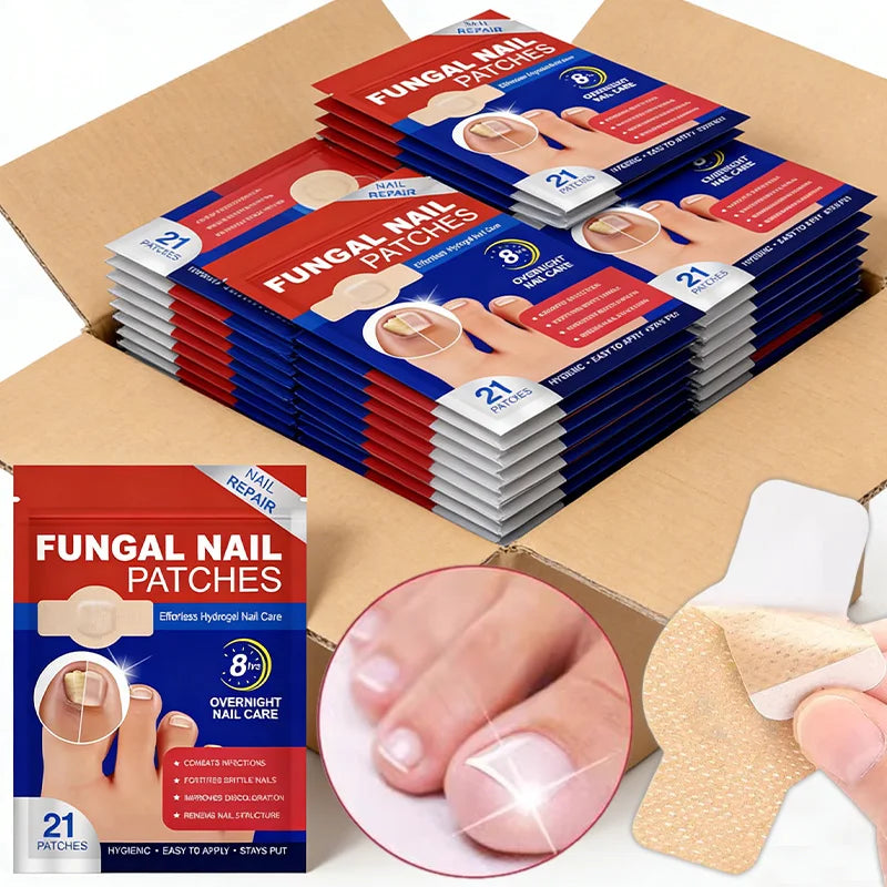 Box of Fungal Nail Patches with individual patches and a disposable applicator for nail repair
