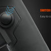 Close-up view of a black tool handle showing a switch lock feature for easy control.