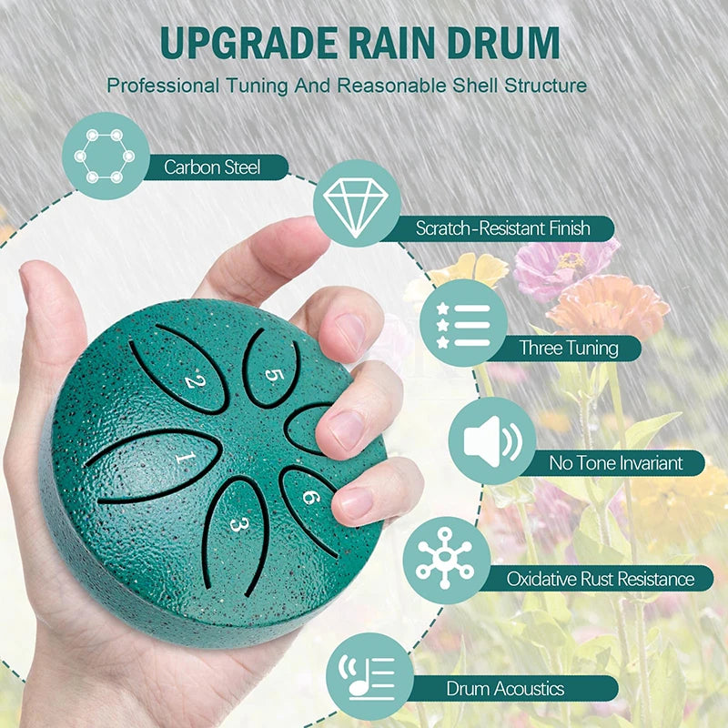 6-Note Steel Tongue Rain Drum for Outdoor Meditation & Relaxation