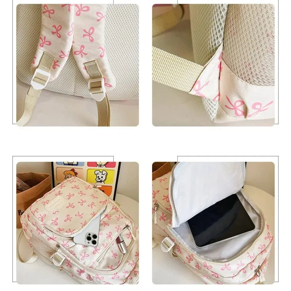 Cute Large-Capacity Bow Print Backpack Set
