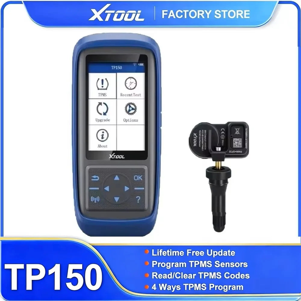 Blue XTOOL TP150 tool for TPMS programming and diagnostic functions