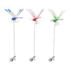 Three lifelike dragonfly clips in blue, pink, and green for garden decoration
