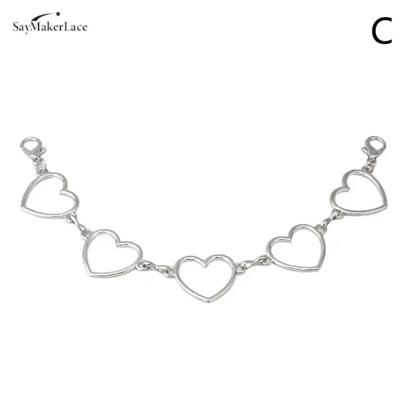 Silver multi-layer chain strap with heart pendant charms