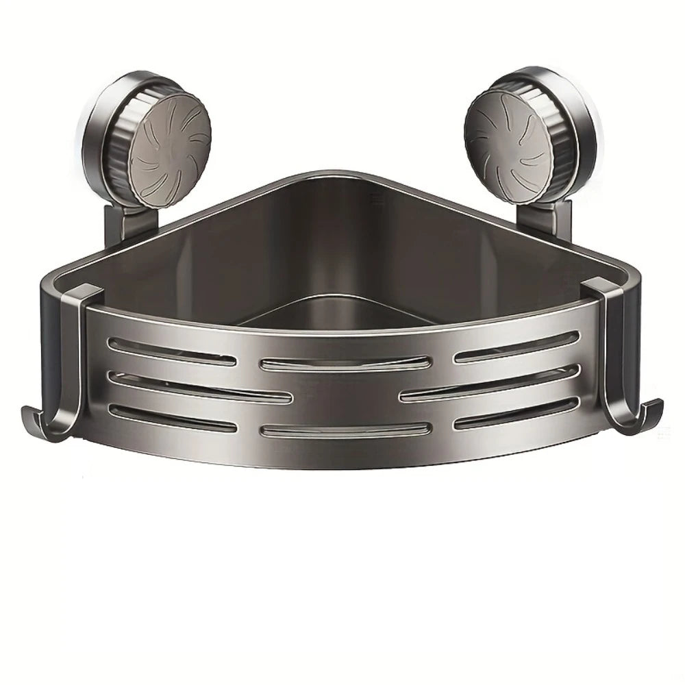 Suction Cup Bathroom Storage Shelf with Hooks – No-Drill Wall Organizer
