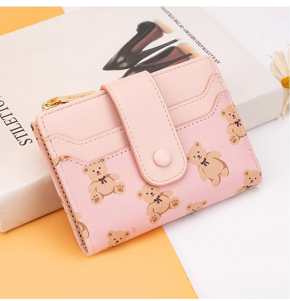 Compact PU Leather Wallet for Women with Card Slots and Coin Pocket