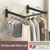 Black 10-hole wall-mounted clothes drying rack with a 40cm rod for dual-use installation