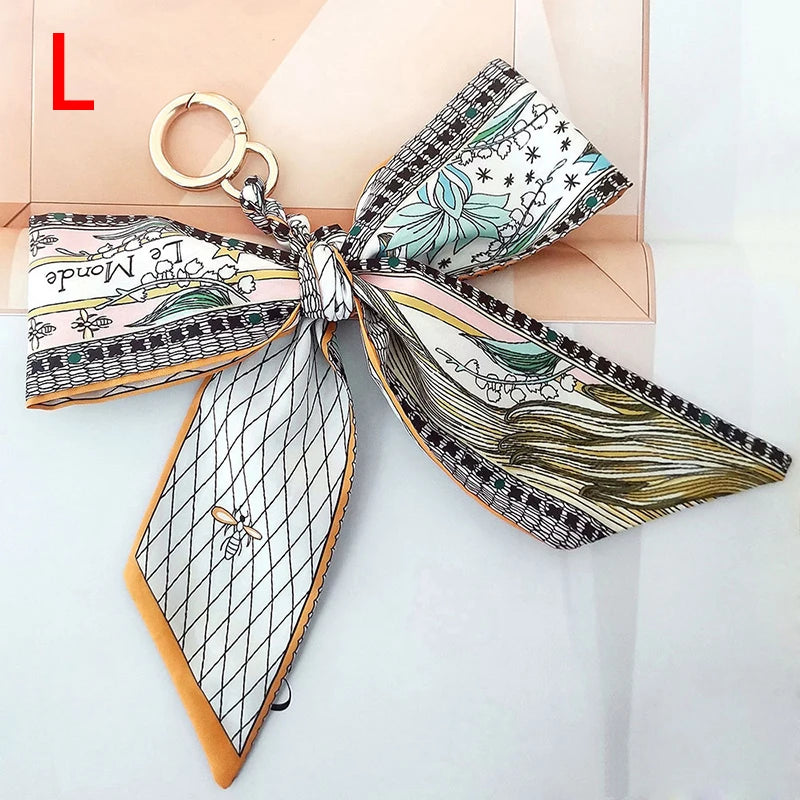 Chic Silk Bow Keychain with Ribbon Charm