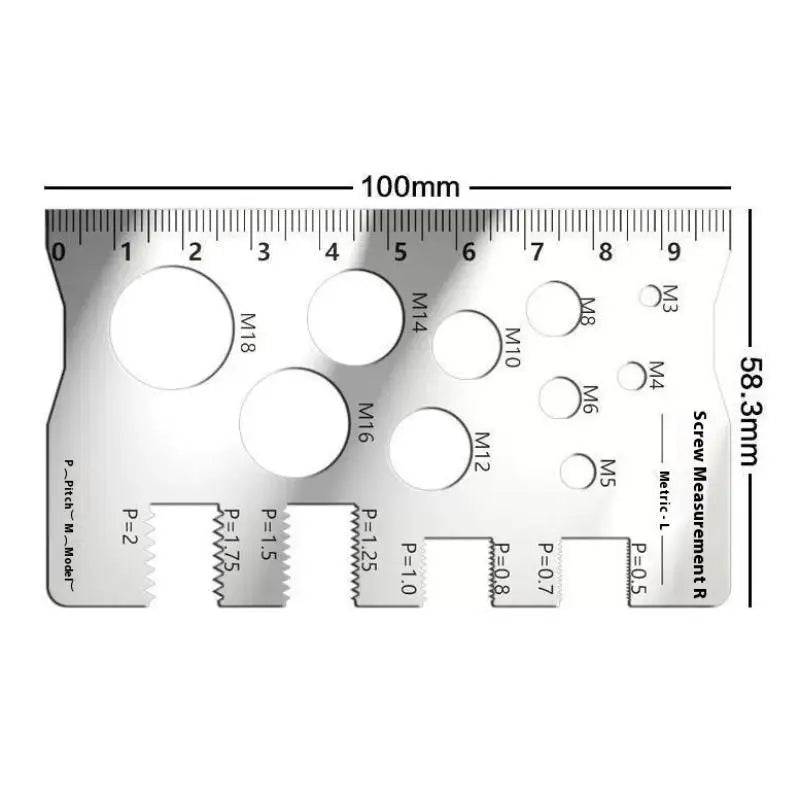 Stainless Steel Metric Thread Pitch Gauge with Measuring Ruler