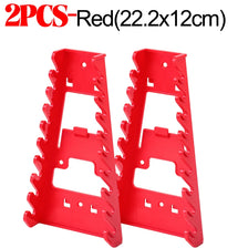 Two red heavy-duty ABS wrench organizer trays with multi-slot storage racks