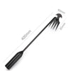 A black 4-tine steel hand weeder with a long handle and precision tines.