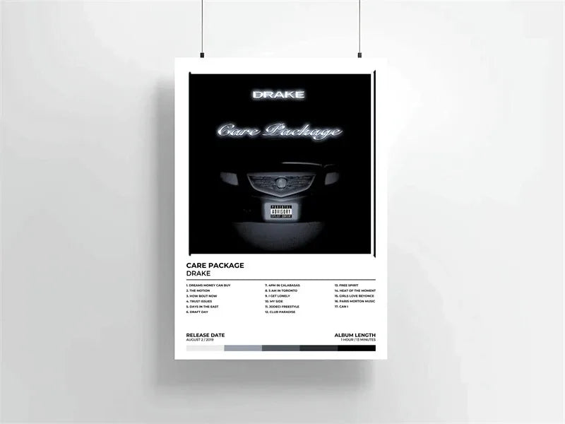Black and white album art print for Drake's Care Package featuring the album cover design