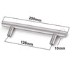 Moderne Edelstahl-T-Bar-Schrankgriffe mit den Maßen 200mm, 128mm und 10mm.
