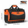 Black and orange heavy-duty tool bag with an adjustable shoulder strap and molded base