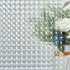 Frosted stripe privacy window film featuring white flowers and blue hydrangeas