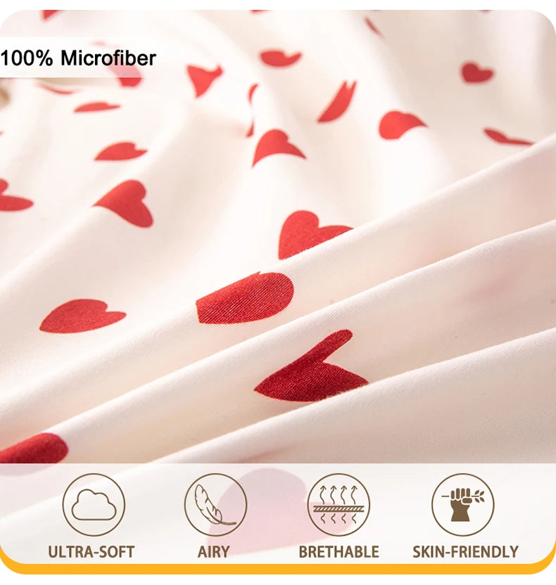 Red Heart Print Duvet Cover Set with Pillowcases