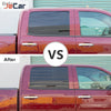 Before and after comparison of rear window decorative trim covers for a Chevy Silverado or GMC Sierra pickup truck.