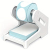 A white thermal label holder device designed to hold rolls of labels and fan-folded labels.