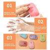 Three stages show an alcohol-free gentle formula product being used on hands, highlighting its compact and portable design.