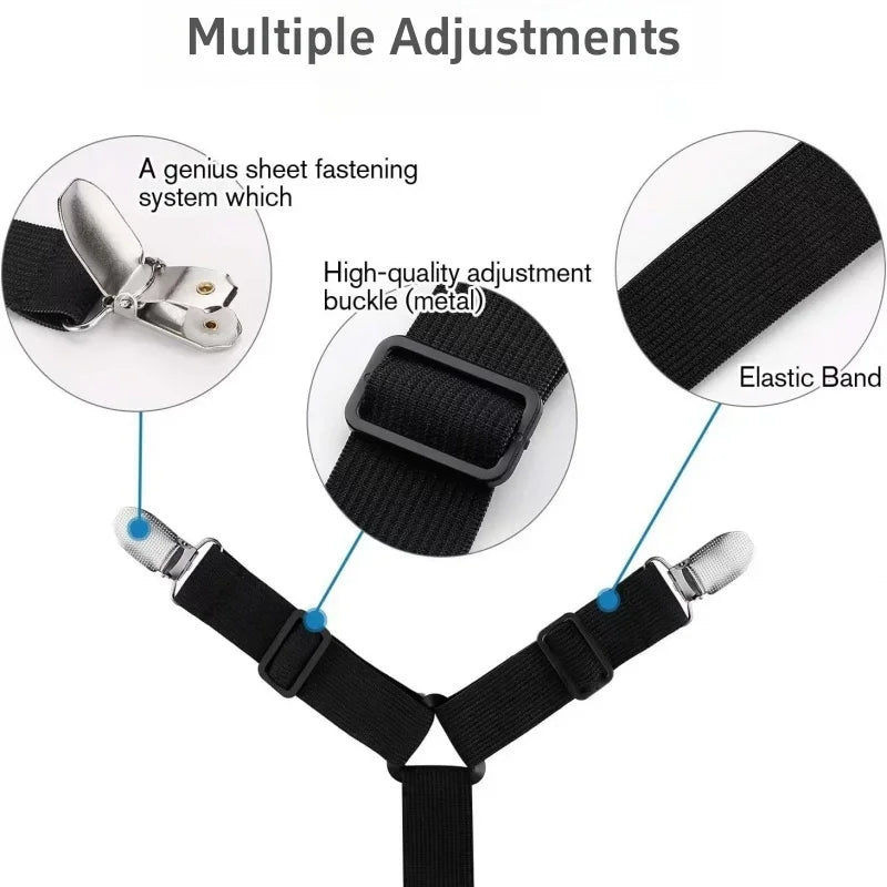 Adjustable Bed Sheet Holder Straps with Non-Slip Clips