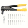 Black and yellow heavy-duty pop rivet gun kit with 120 blind rivets and various rivet sizes