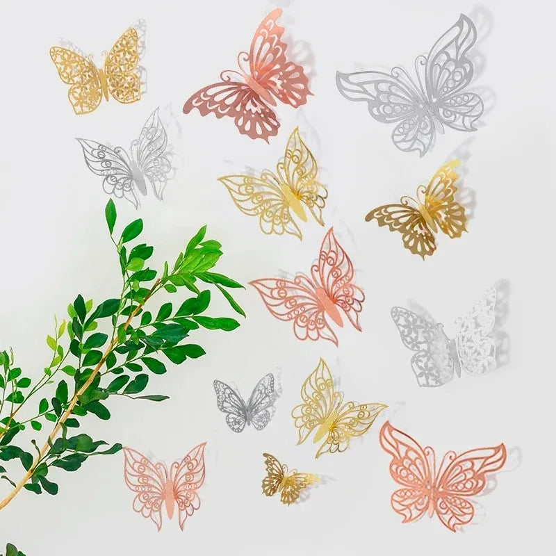 3D Rose Gold Butterfly Wall Decals for Home Decor