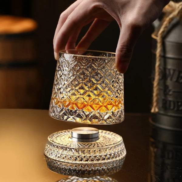 Rotating Crystal Whiskey Tumbler with Base