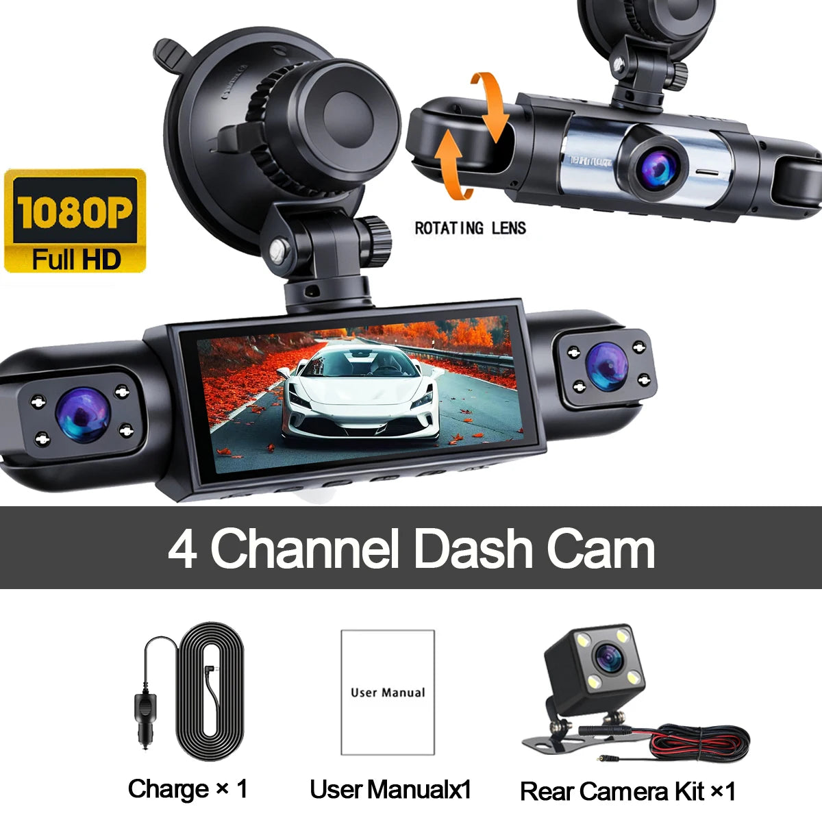 4-Channel 360° Dash Cam with Full Vehicle Coverage and Night Vision