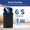 A black automatic touchless trash can with a sensor, demonstrating smart sensing technology.