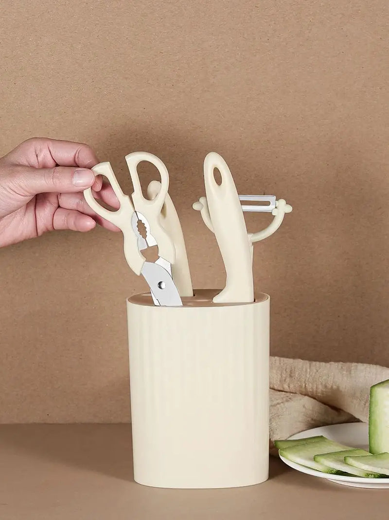 Set de 5 Piezas de Cuchillos y Tijeras de Acero Inoxidable para Cocina [Incluye Soporte] - Juego Completo Doméstico