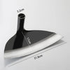 A black stainless steel garden hoe with a curved blade and a narrow handle, shown in profile.