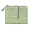 A light green PU leather wallet with a crocodile texture and a flap closure.