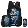 Black backpack and pencil bag featuring a graphic of Cristiano Ronaldo.