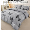 Gray butterfly print duvet cover set including one duvet cover and two pillowcases