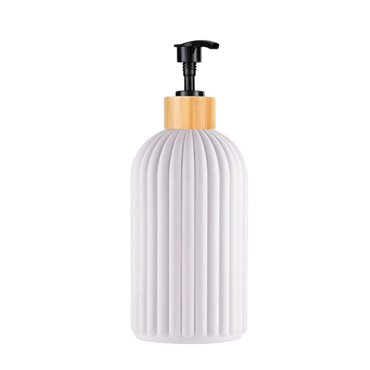 A white bathroom organizer featuring a wooden dispenser top, designed for soap, cotton storage, and toothbrush holders.
