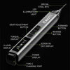 A precision electric screwdriver with various buttons, displays, and a Type-C charging port is shown against a black backgrou