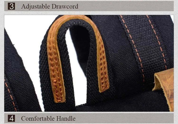 Vintage Canvas Backpack with Leather Accents – Large Capacity Travel & Laptop Bag