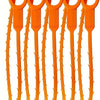 A set of orange flexible drain cleaning tools with long, curved handles.