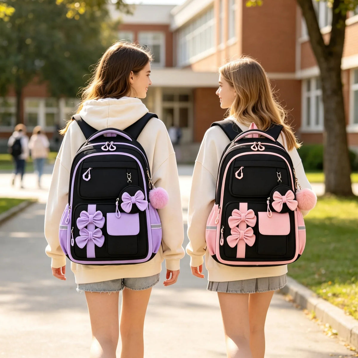 Cute 3-Piece Backpack Set for Girls with Lunch Bag & Pencil Case