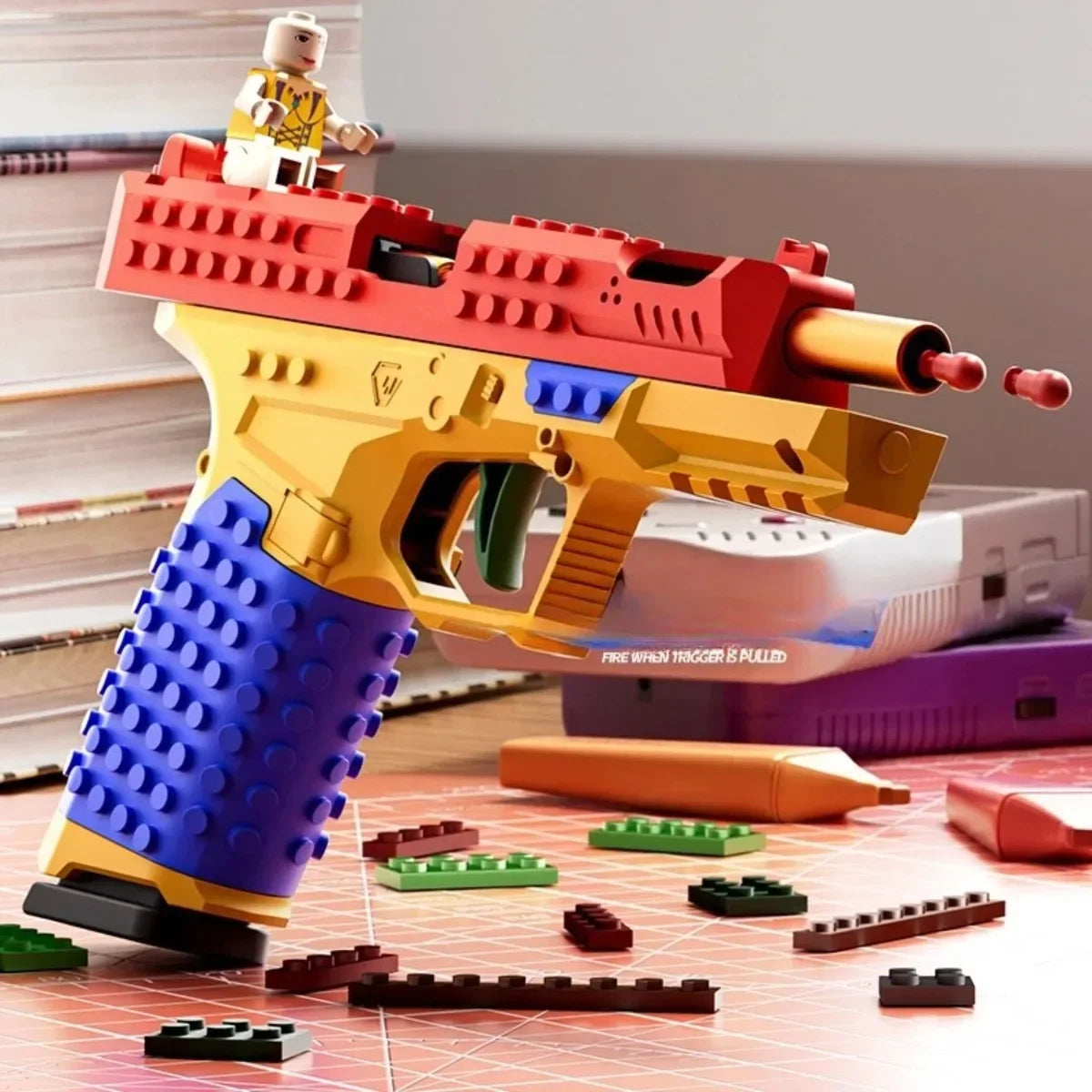Continuous Fire Building Block Pistol with Ejecting Shells