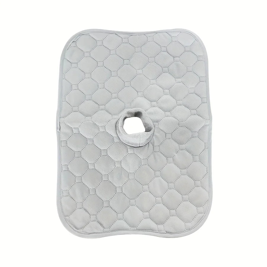 A square, light gray quilted leak-proof baby seat pad designed for strollers and car seats.