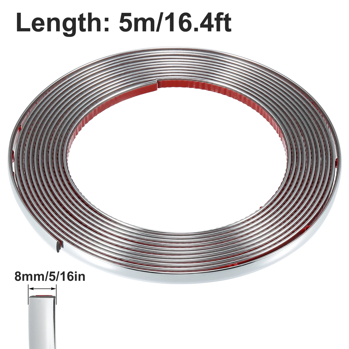 A circular strip of chrome trim for a car door edge guard, measuring 5 meters or 16.4 feet long.