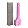 A pink pumice stone toilet and bathroom cleaning brush with a handle.