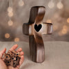 Wooden Pocket Cross with Heart Cutout