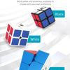 Three color options of a MoYu Meilong 2x2 Speed Cube shown in different angles.