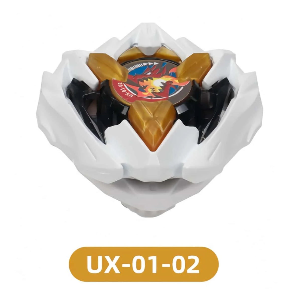 White metal spinning top battle toy with a launcher featuring a dragon design.